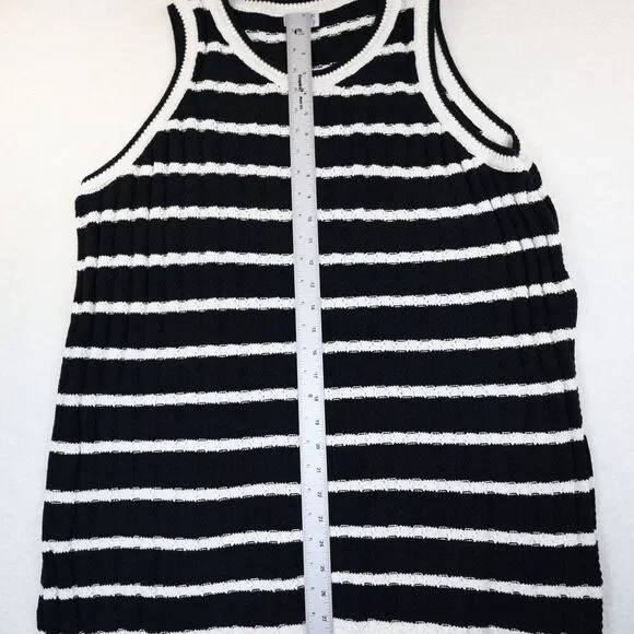 Joan Rivers Black/Natural Striped Knit‎ Tank Top Cotton 2X - Picture 4 of 9